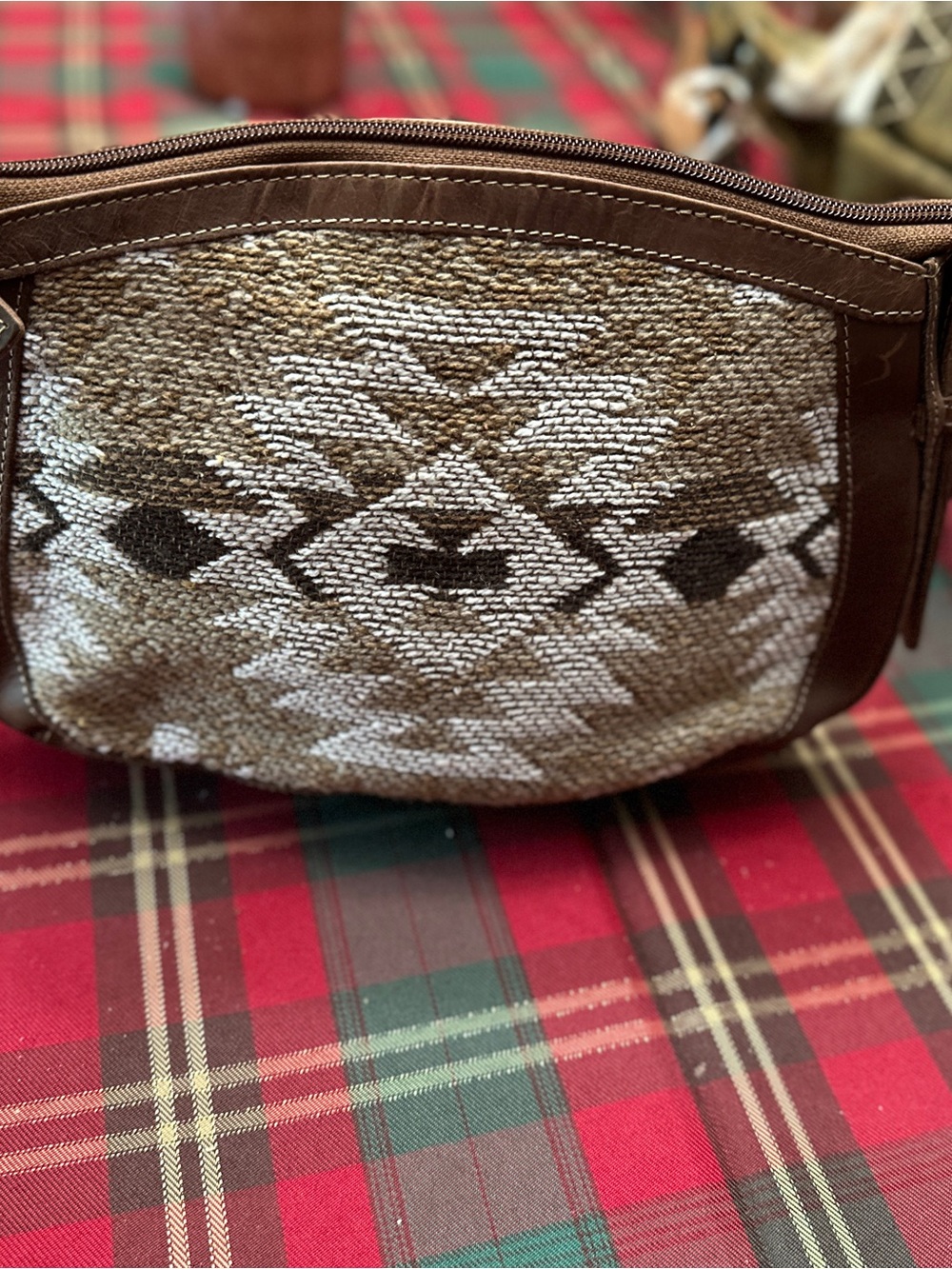 Myra Bag Brown and Cream Woven Aztec Shoulder Bag